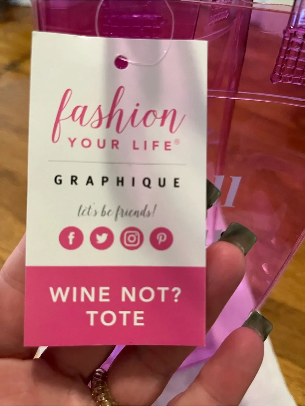 GRAPHIQUE- Will you accept this rosé? Pink transparent Wine Tote Bag.